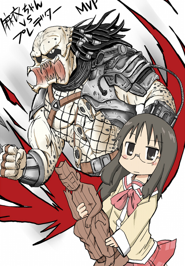 minakami mai, predator, and maitreya (nichijou and 1 more) drawn by zubatto_(makoto)