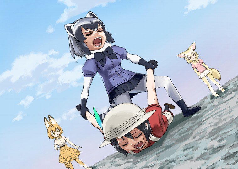 serval, kaban, common raccoon, and fennec (kemono friends and 1 more) drawn by monbetsu_kuniharu