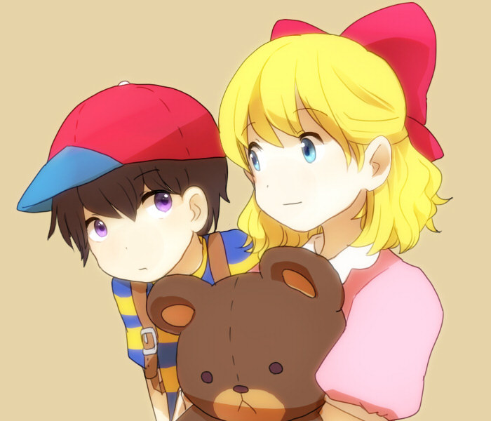 ness, paula, and teddy bear (mother and 1 more) drawn by yamo_(ly)