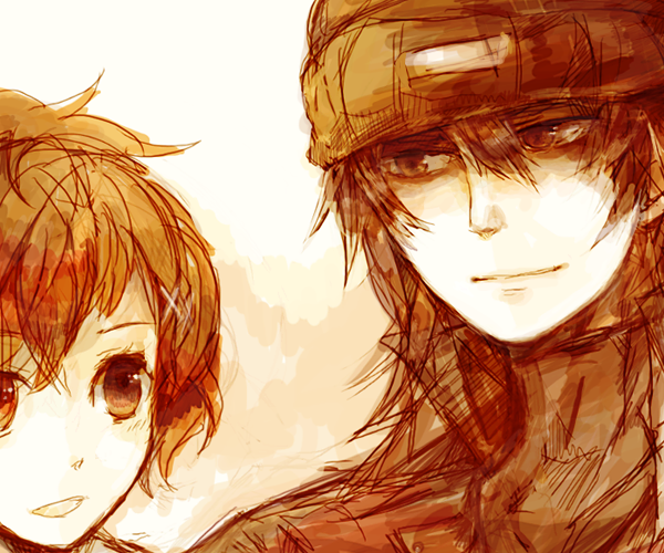 shiomi kotone and aragaki shinjirou (persona and 2 more) drawn by shiraishi_rizu