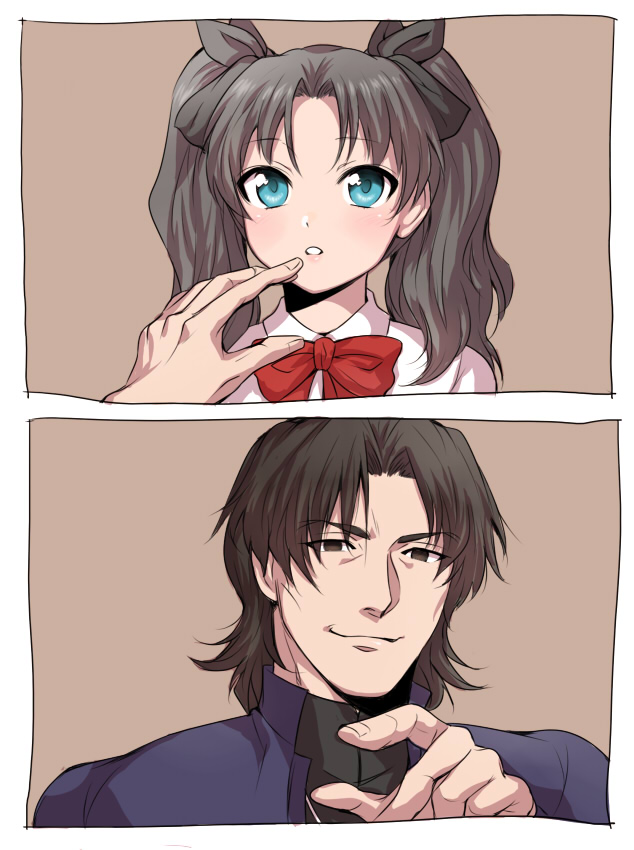 tohsaka rin and kotomine kirei (fate and 2 more) drawn by koori_(haraiso)