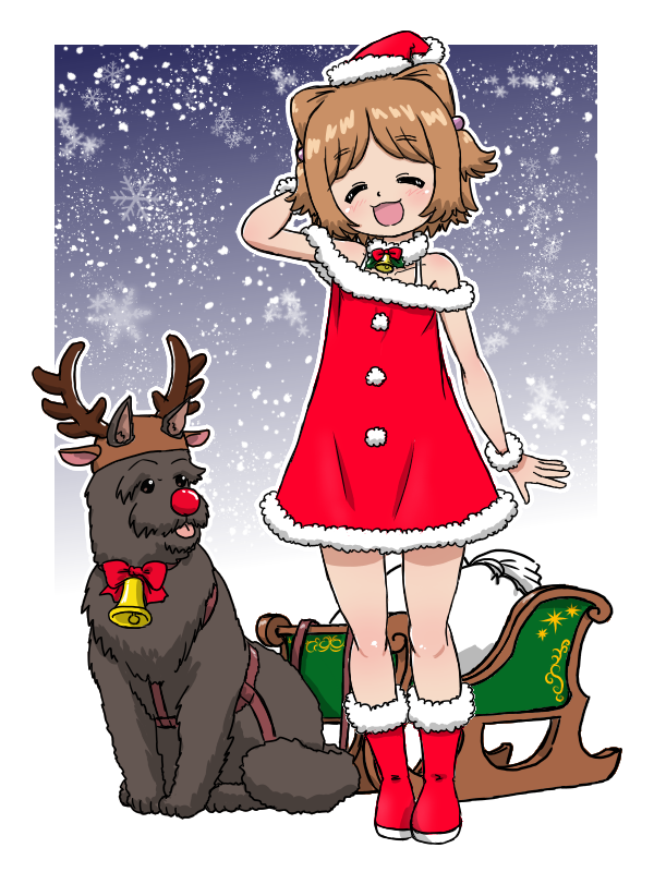 santa claus, rudolph the red nosed reindeer, yuuko, and waterzooi (girls und panzer) drawn by takahashi_kurage