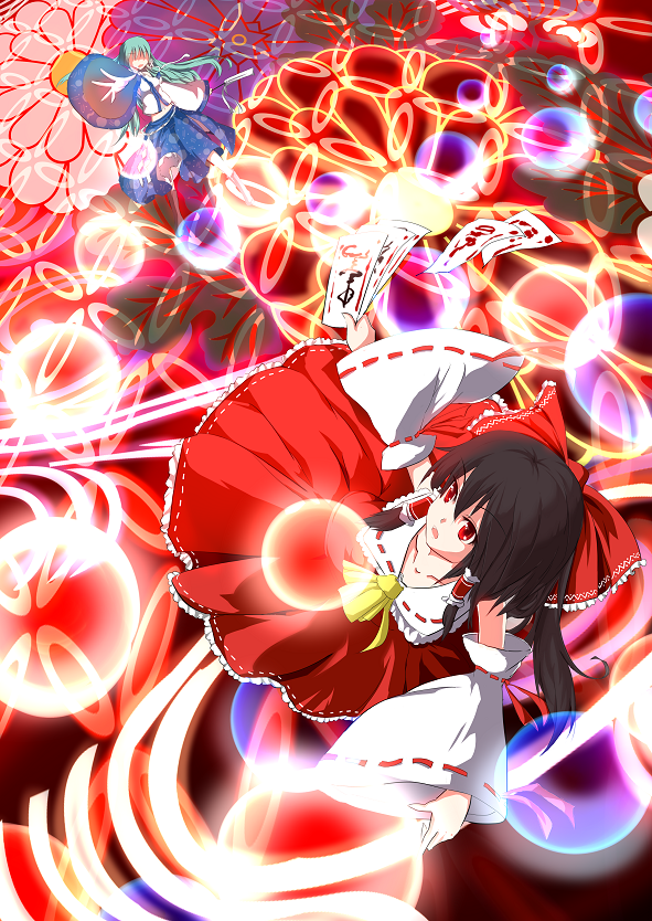 hakurei reimu and kochiya sanae (touhou) drawn by fuyuko