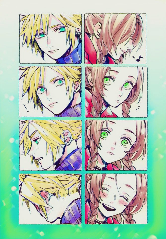 cloud strife and aerith gainsborough (final fantasy and 2 more) drawn by ashinamaturi