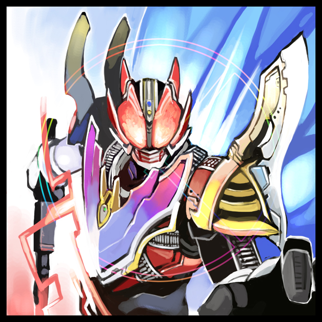 kamen rider den-o and kamen rider den-o super climax form (kamen rider and 2 more) drawn by shigehiro_(hiroi_heya)
