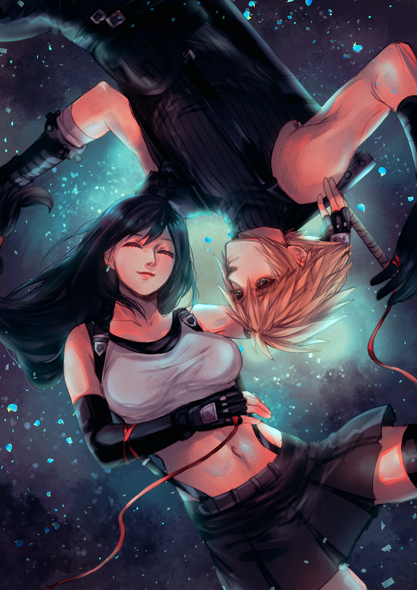 tifa lockhart and cloud strife (final fantasy and 2 more) drawn by sera_(serappi)
