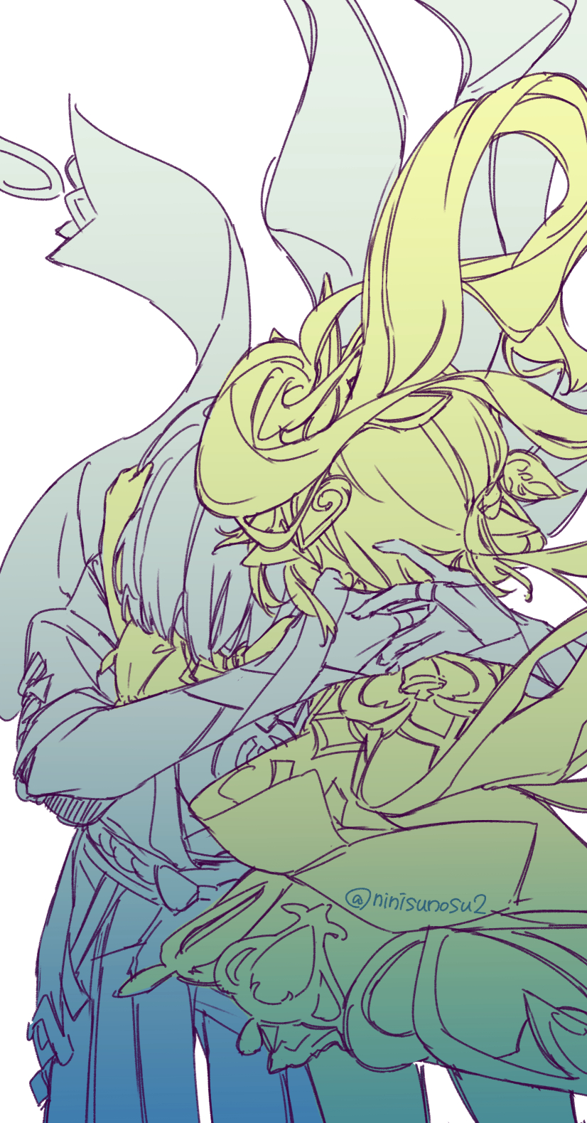 scaramouche, nahida, and wanderer (genshin impact) drawn by ninisunosu2