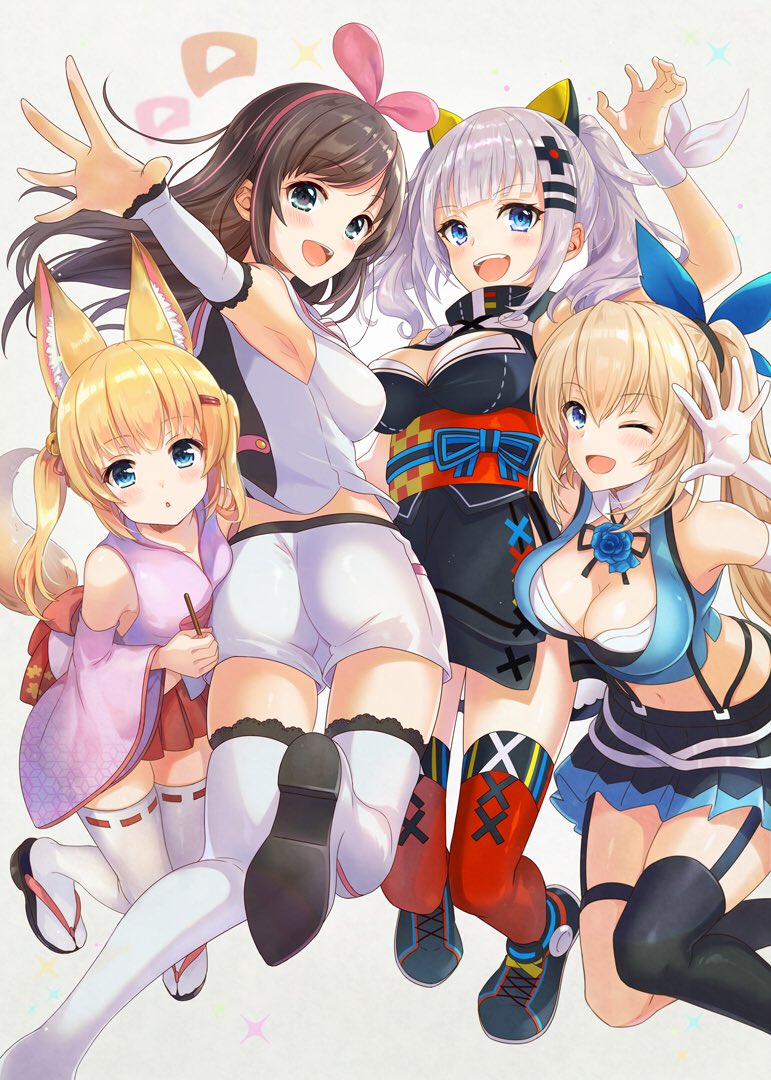 kizuna ai, kaguya luna, mirai akari, and mikoko (kizuna ai inc. and 3 more) drawn by azuki_yui