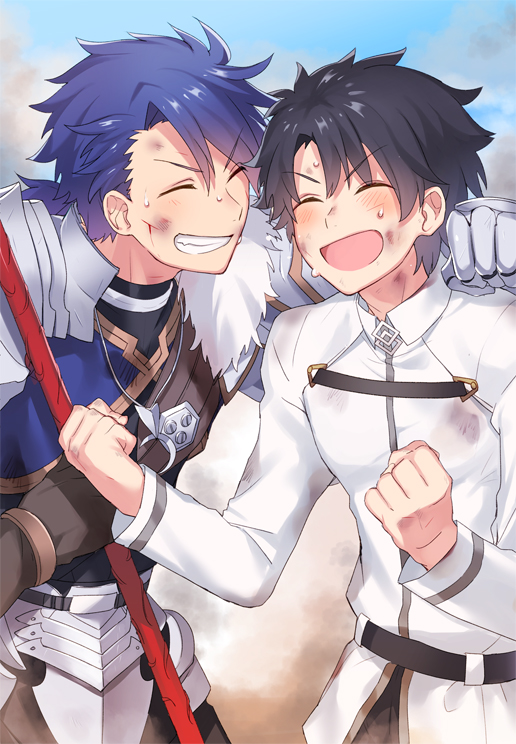 fujimaru ritsuka and cu chulainn (fate and 2 more) drawn by juugonichi_(wheeliex2)