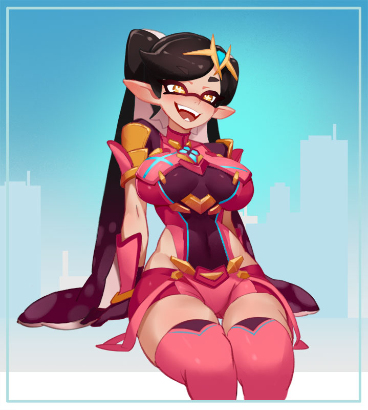 pyra and callie (splatoon and 2 more) drawn by little123blood