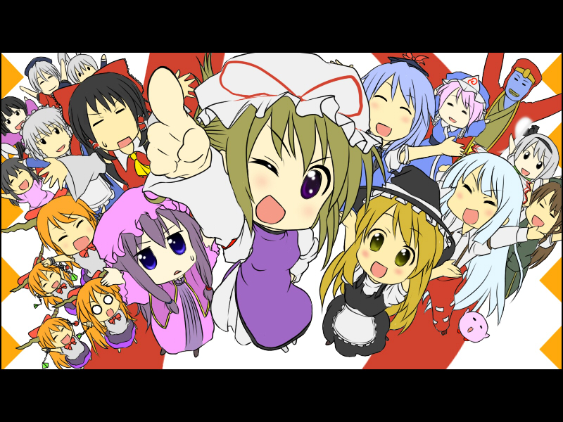 hakurei reimu, kirisame marisa, izayoi sakuya, konpaku youmu, patchouli knowledge, and 11 more (touhou and 3 more) drawn by radia
