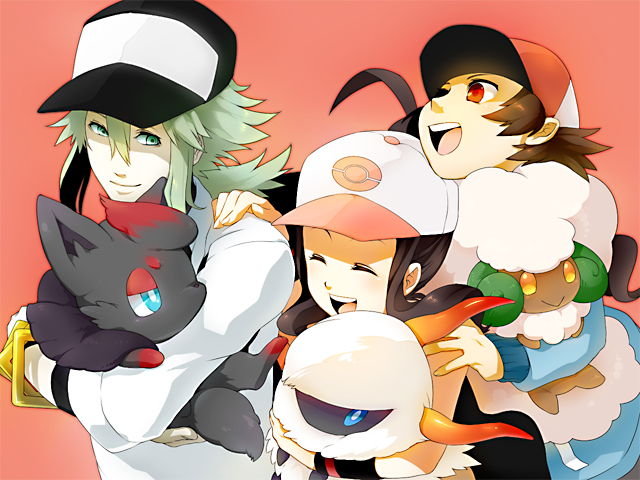 hilda, hilbert, n, zorua, whimsicott, and 1 more (pokemon and 1 more) drawn by rkp