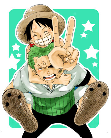 monkey d. luffy and roronoa zoro (one piece) drawn by koumepanch