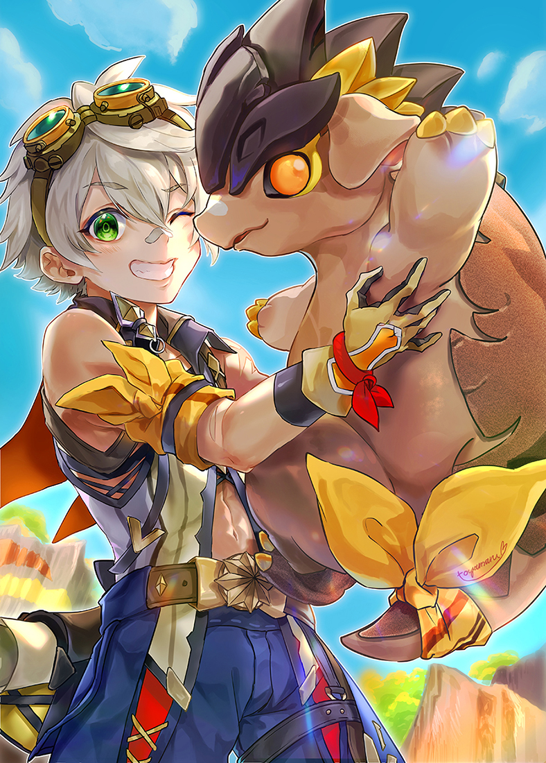 bennett and tepetlisaurus (genshin impact) drawn by toyamaru_sakura