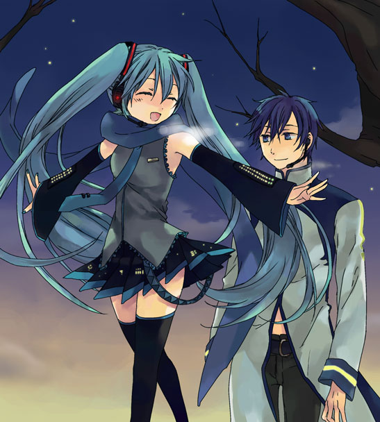 hatsune miku and kaito (vocaloid) drawn by soysauce_(pixiv47673)