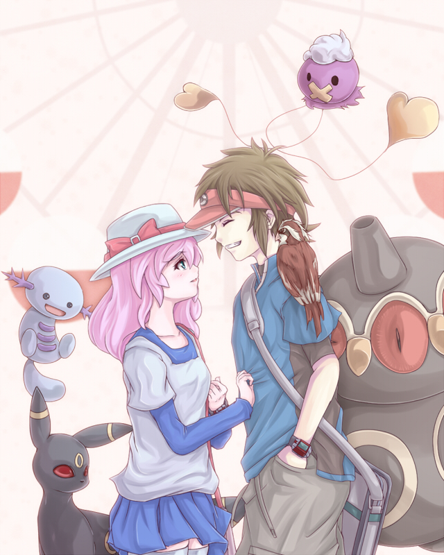 umbreon, nate, drifloon, wooper, claydol, and 1 more (pokemon and 1 more) drawn by daike_(yataka)
