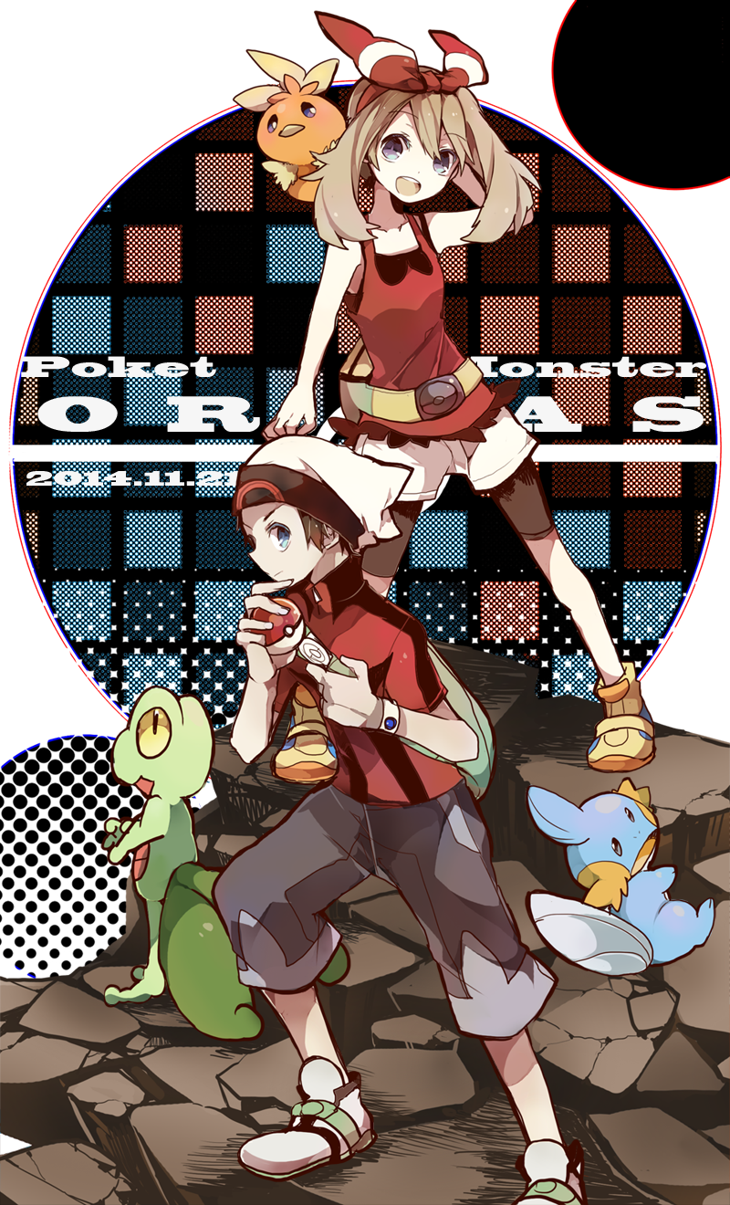 may, brendan, torchic, mudkip, and treecko (pokemon and 1 more) drawn by cyawa