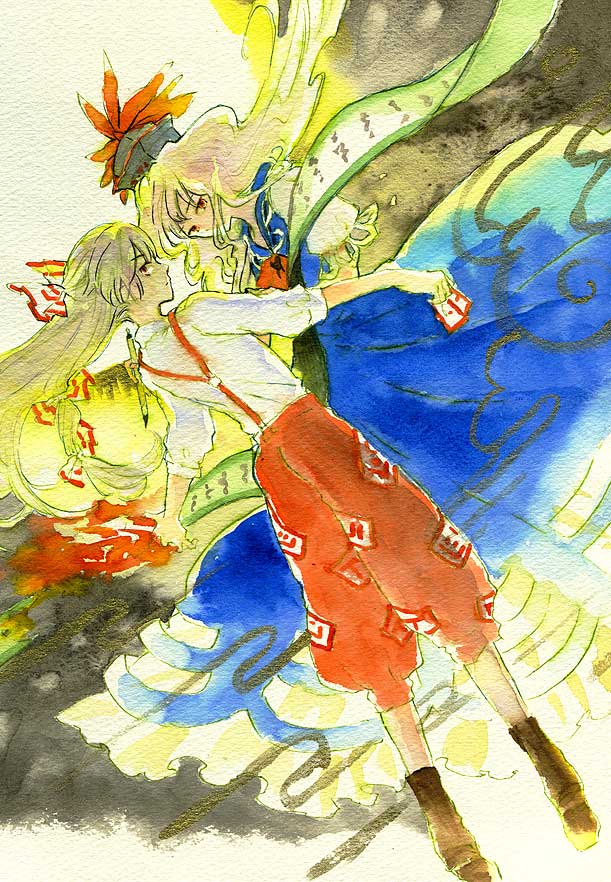 fujiwara no mokou and kamishirasawa keine (touhou) drawn by sugi