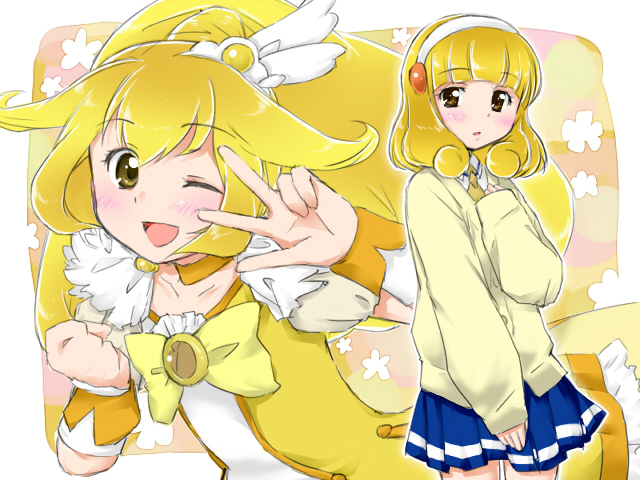 kise yayoi and cure peace (precure and 1 more) drawn by kagami_mikoto