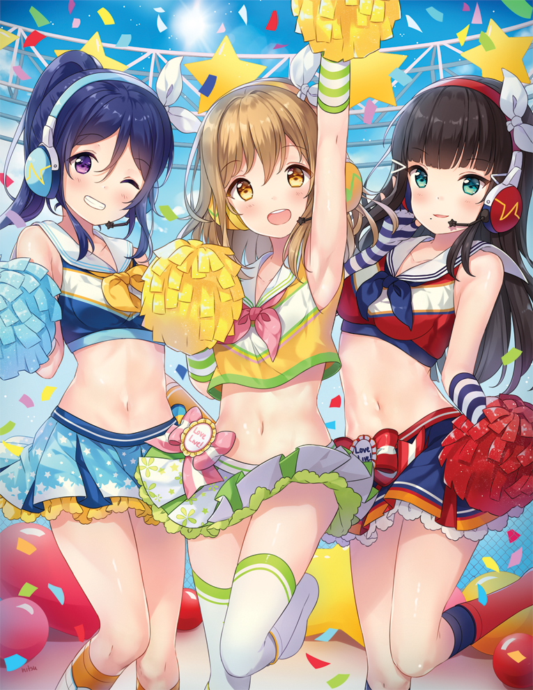 matsuura kanan, kurosawa dia, and kunikida hanamaru (love live! and 1 more) drawn by hitsukuya