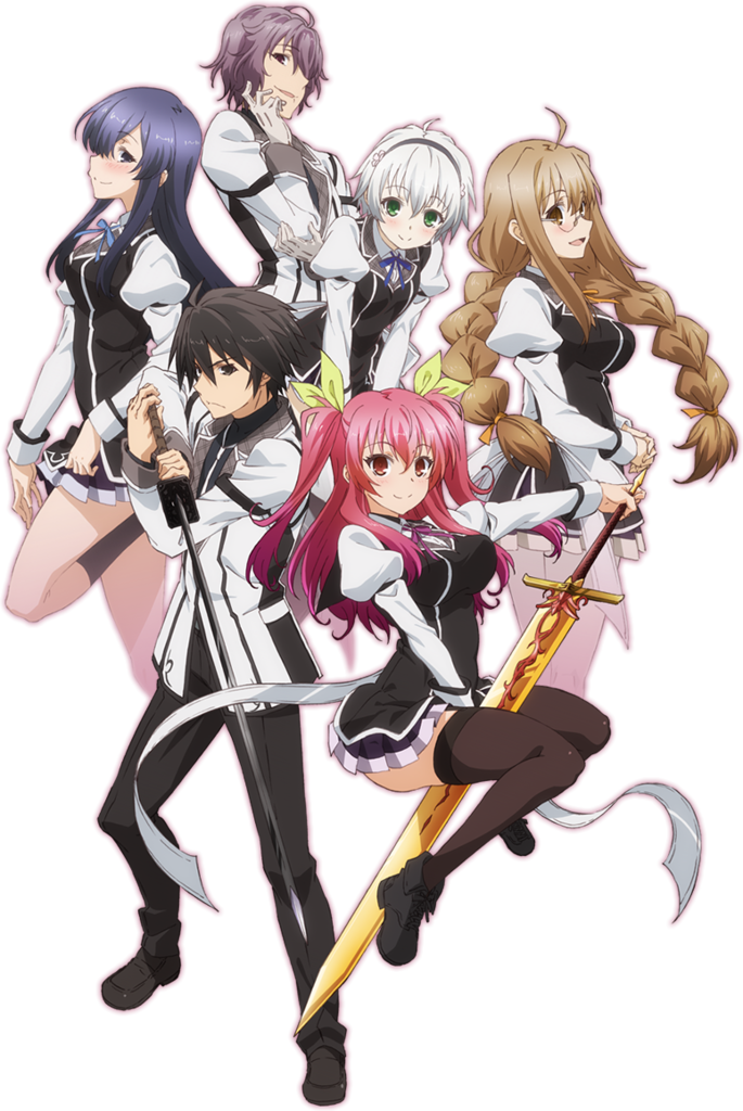 stella vermillion, kurogane ikki, kurogane shizuku, ayatsuji ayase, toudou touka, and 1 more (rakudai kishi no cavalry) drawn by komatsubara_sei