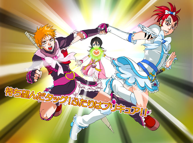 kuchiki rukia, kurosaki ichigo, cure black, cure white, abarai renji, and 1 more (precure and 2 more)