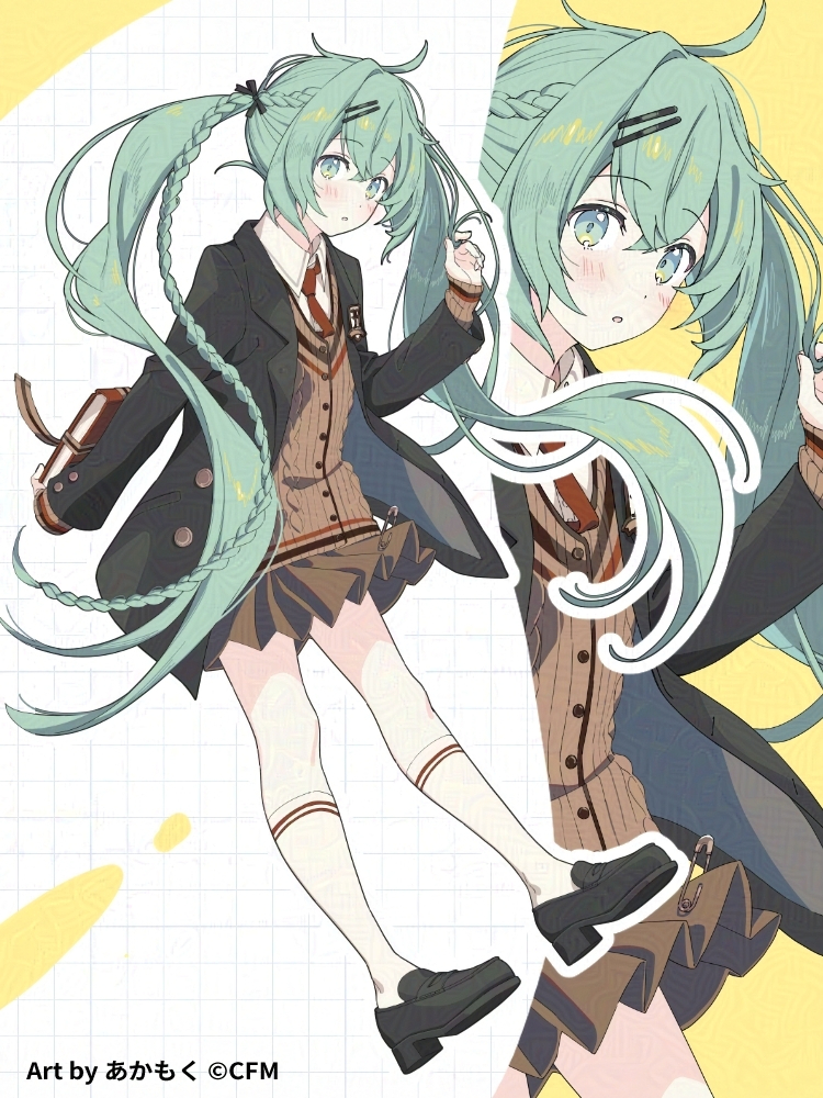 hatsune miku (vocaloid and 1 more) drawn by akamoku