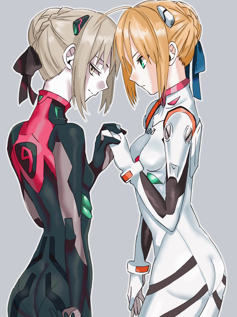 artoria pendragon, saber, ayanami rei, and saber alter (fate and 5 more) drawn by ameman