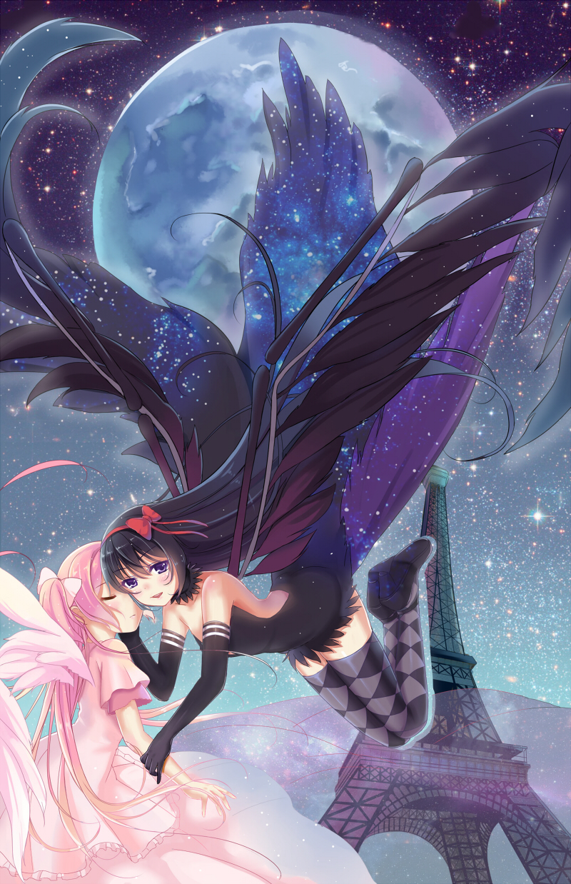 akemi homura, kaname madoka, ultimate madoka, and akuma homura (mahou shoujo madoka magica and 1 more) drawn by nine_wangwang