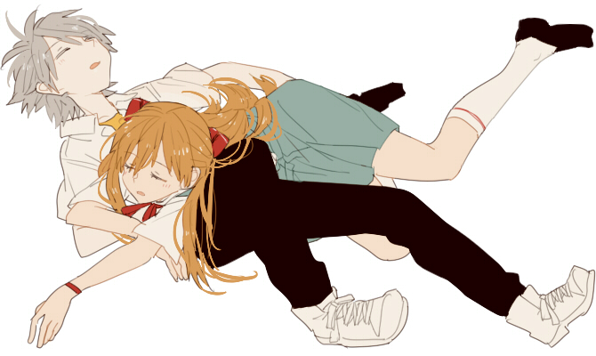 souryuu asuka langley and nagisa kaworu (neon genesis evangelion) drawn by 0930erina
