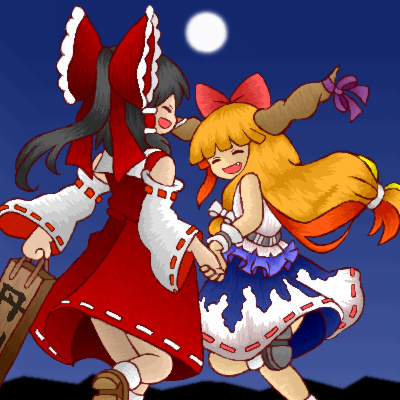 hakurei reimu and ibuki suika (touhou) drawn by mo-musu