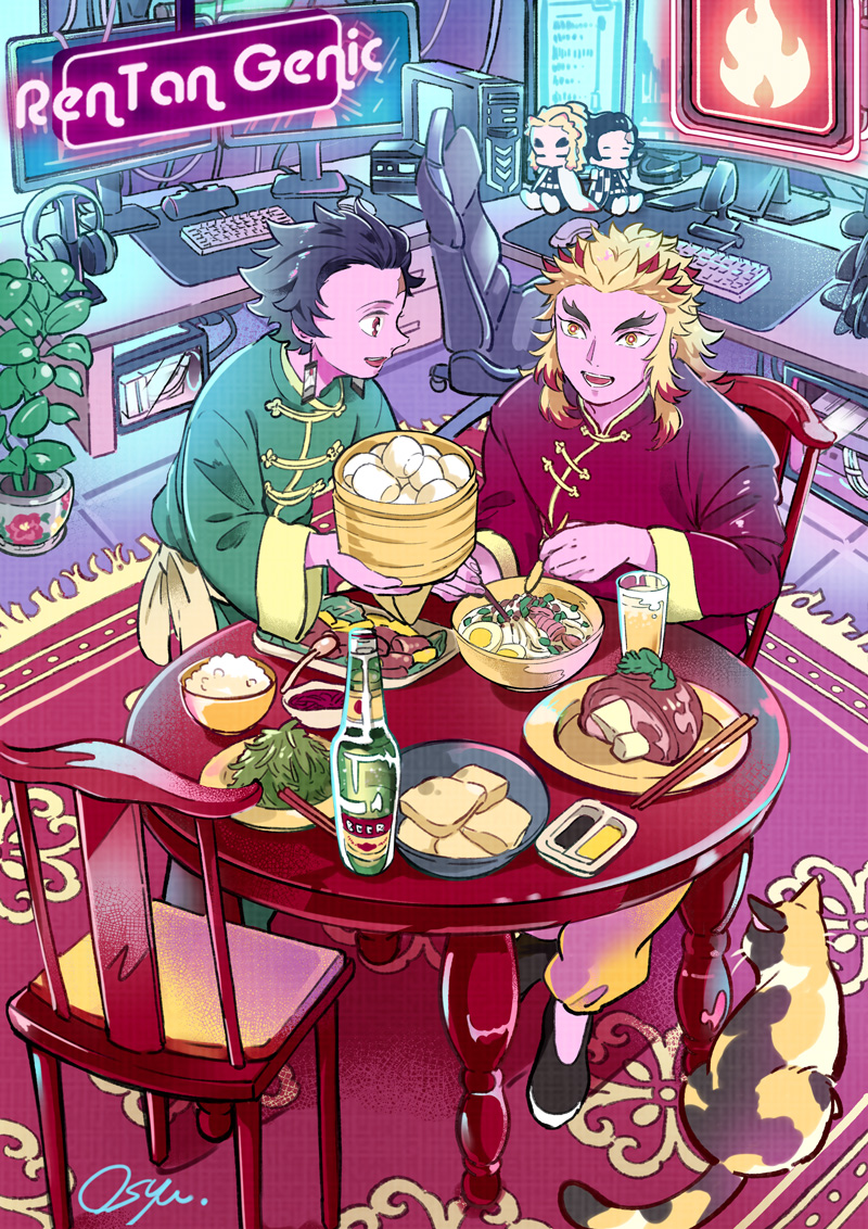 kamado tanjirou and rengoku kyoujurou (kimetsu no yaiba) drawn by 0shu_0v0