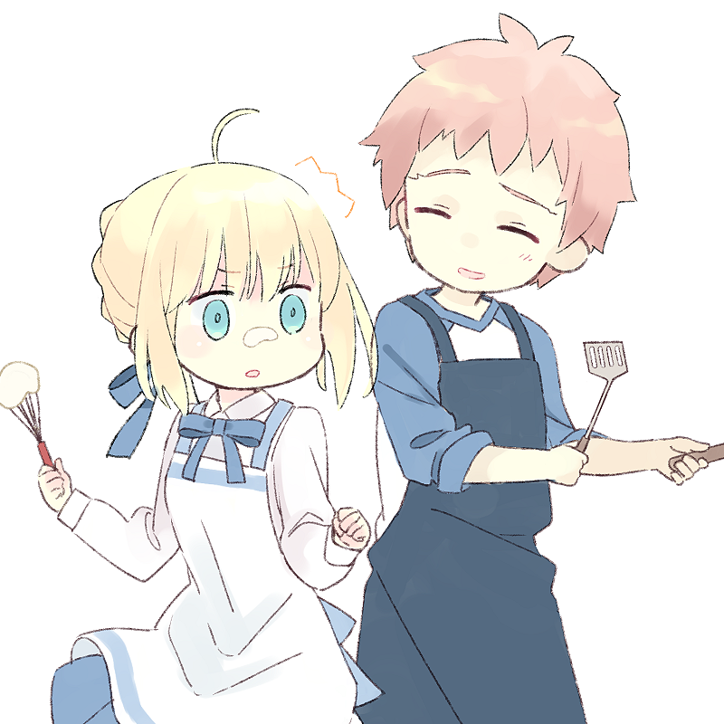artoria pendragon, saber, and emiya shirou (fate and 1 more) drawn by 87banana