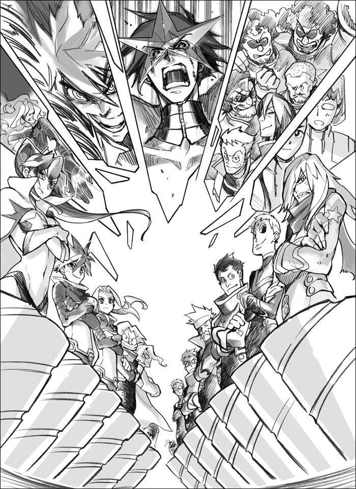 yoko littner, nia teppelin, simon, boota, viral, and 20 more (tengen toppa gurren lagann) drawn by mekameka_shii