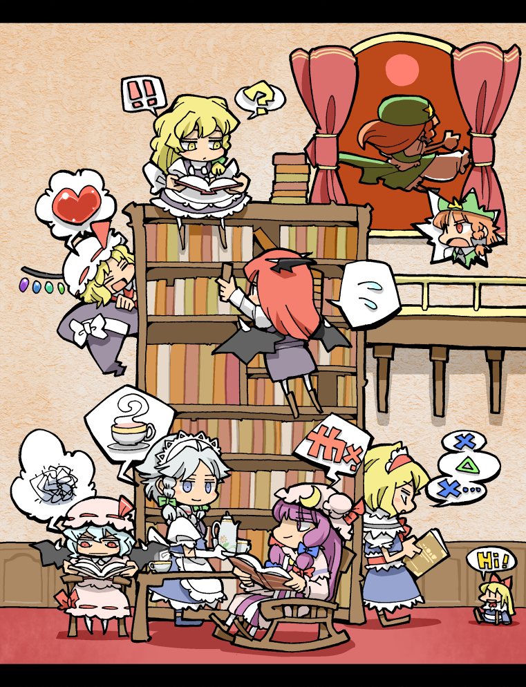 kirisame marisa, remilia scarlet, flandre scarlet, izayoi sakuya, alice margatroid, and 4 more (touhou) drawn by hounori