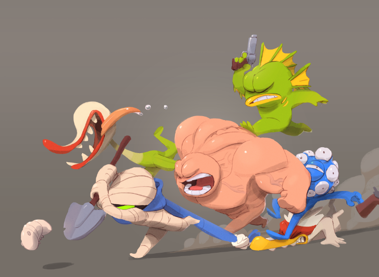 fish, rebel, eyes, chicken, plant, and 2 more (nuclear throne) drawn by justinchans