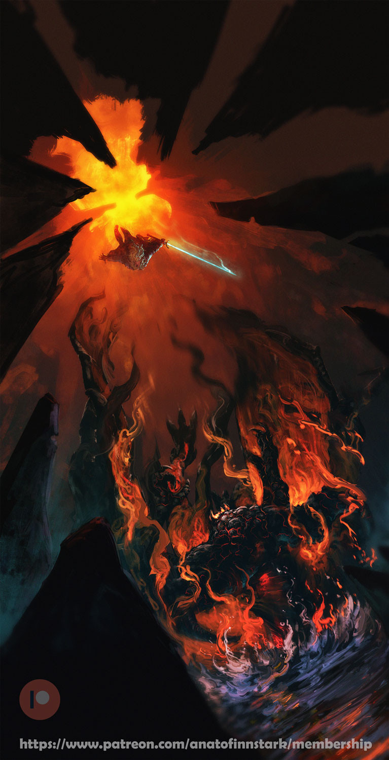 gandalf and balrog (tolkien's legendarium and 1 more) drawn by anato_finnstark