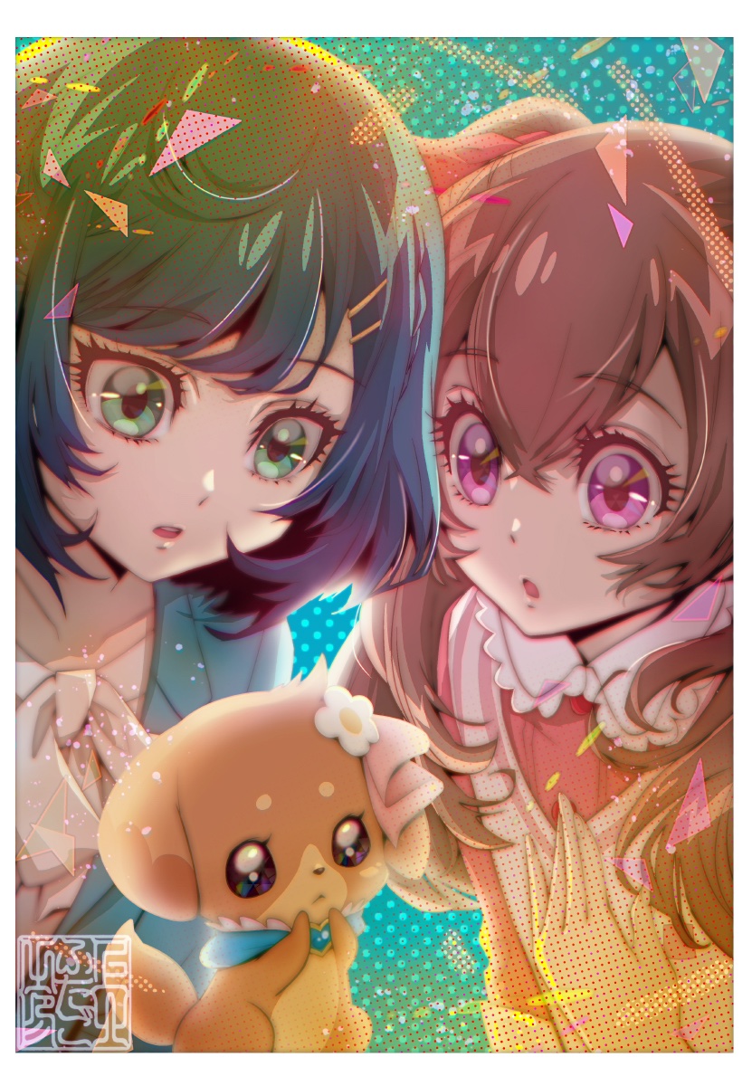 nagomi yui, fuwa kokone, and pam-pam (precure and 1 more) drawn by kamikita_futago
