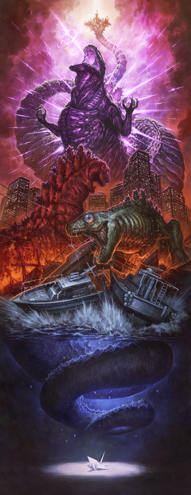 godzilla, monster in kamata, monster in shinagawa, godzilla's tail crawling with creatures, and shin godzilla's first form (godzilla and 1 more) drawn by nurikabe_(mictlan-tecuhtli)