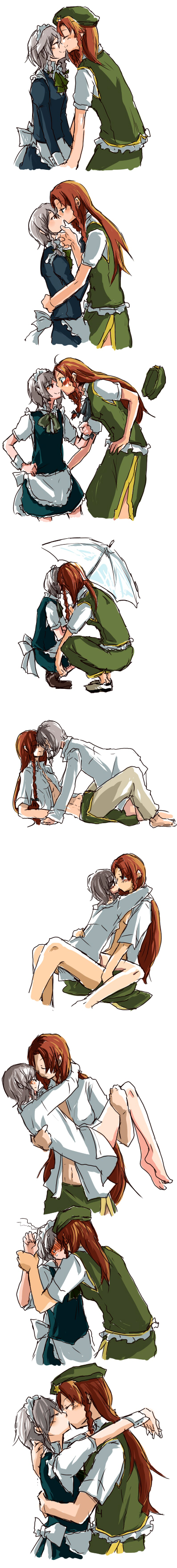 izayoi sakuya and hong meiling (touhou) drawn by kurau_kii
