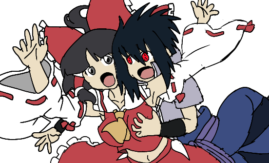 hakurei reimu and uchiha sasuke (touhou and 2 more)