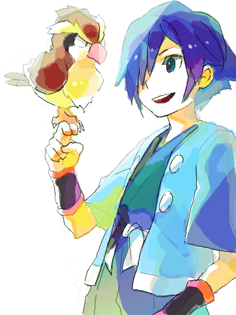 pidgey and falkner (pokemon and 1 more) drawn by emunise