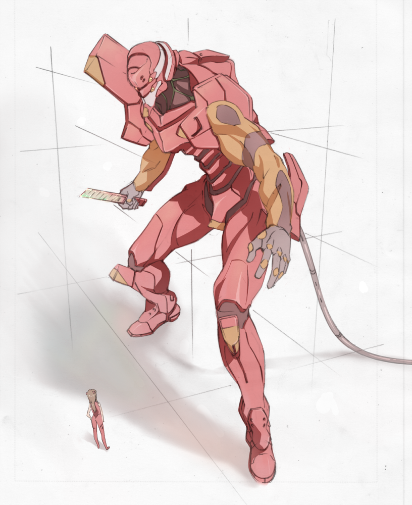 souryuu asuka langley and eva 02 (neon genesis evangelion) drawn by p.k.