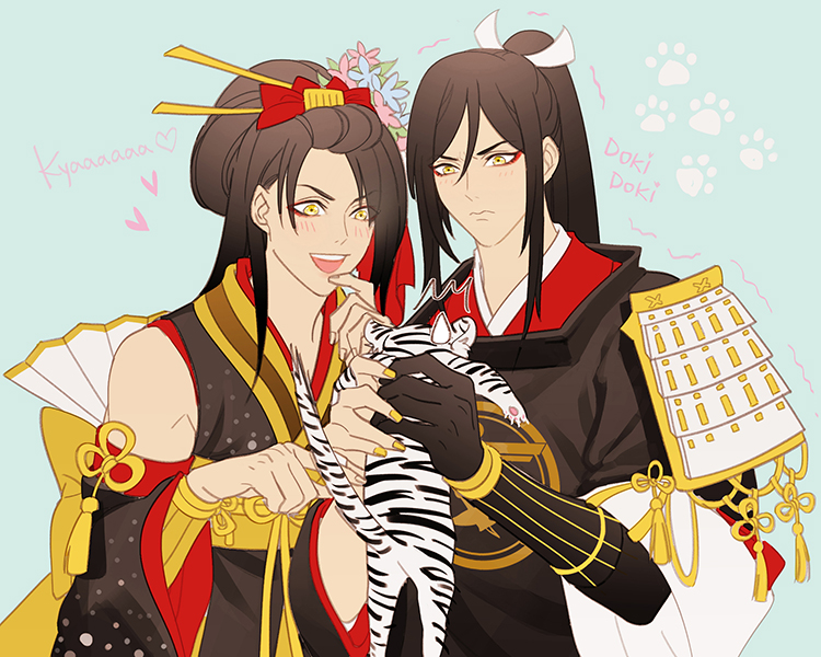 gokotai's tigers, tarou tachi, and jirou tachi (touken ranbu) drawn by ginmu