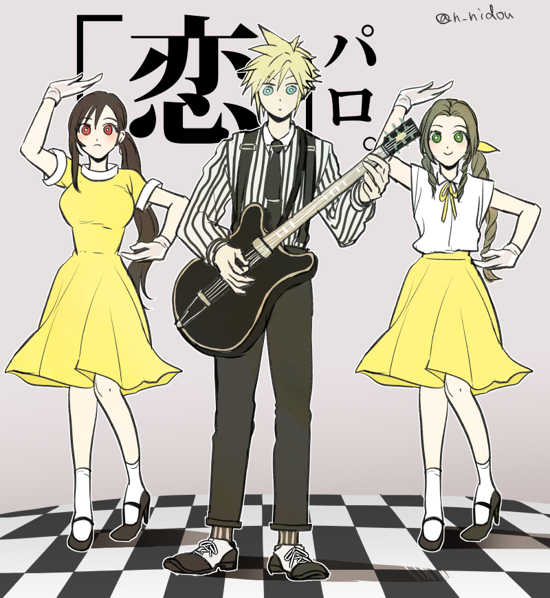 tifa lockhart, cloud strife, and aerith gainsborough (final fantasy and 2 more) drawn by nidou_(rechlo)