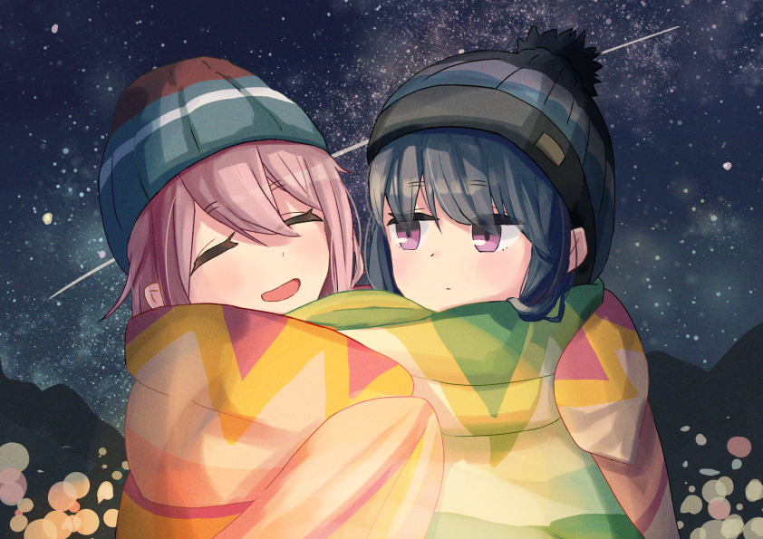 shima rin and kagamihara nadeshiko (yurucamp) drawn by enokitake