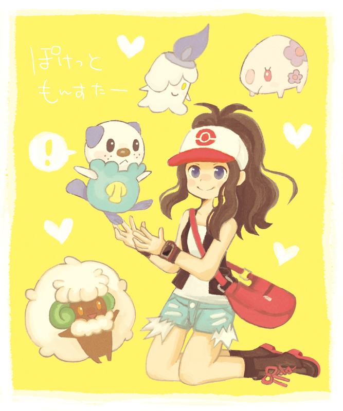 hilda, oshawott, litwick, whimsicott, and munna (pokemon and 1 more) drawn by hoshimura_sora