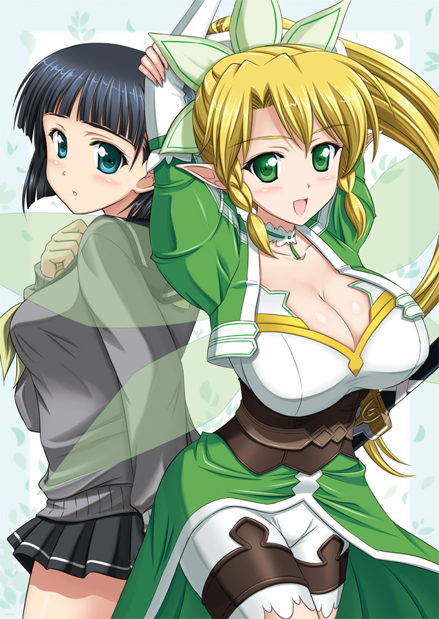kirigaya suguha and leafa (sword art online) drawn by kishi_nisen