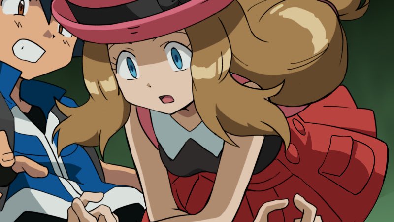 ash ketchum and serena (pokemon and 1 more) drawn by hitsugi_mc