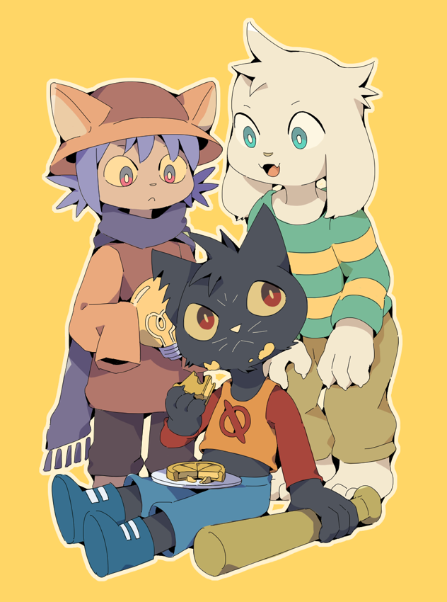 asriel dreemurr, niko, and mae borowski (undertale and 2 more) drawn by ryokujyuyon